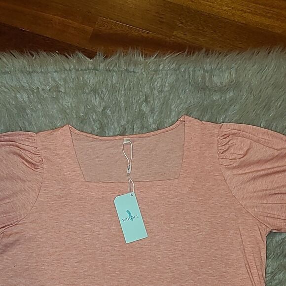 NWT Wiholl womens‎ soft orange short baloon sleeve square neck tshirt - Picture 3 of 8